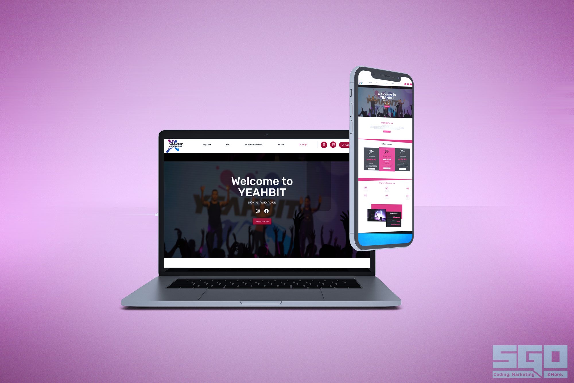 YeahBit website mockup on laptop and mobile - SGO
