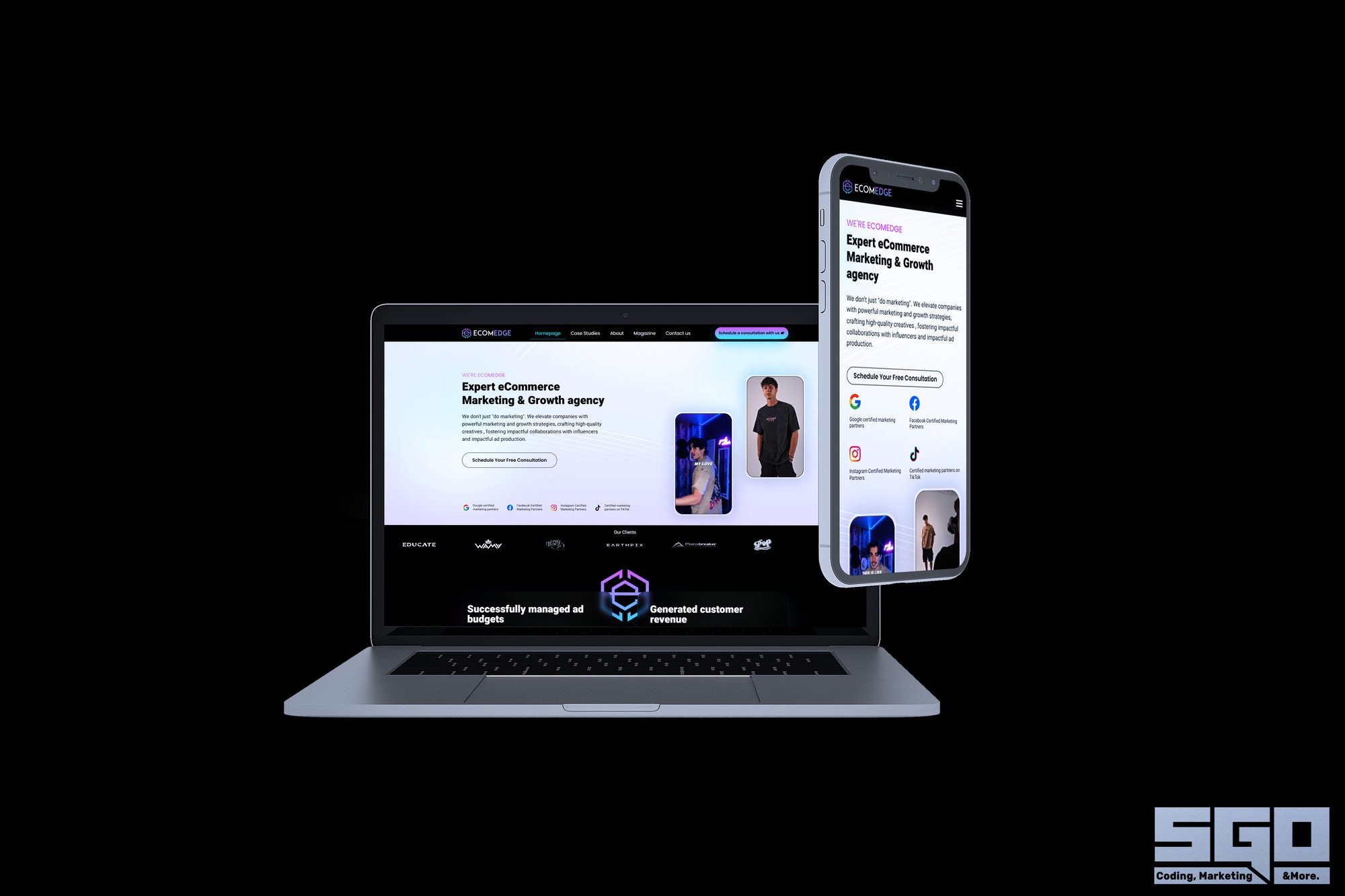 ECOMEDGE website mockup on laptop and mobile devices - SGO