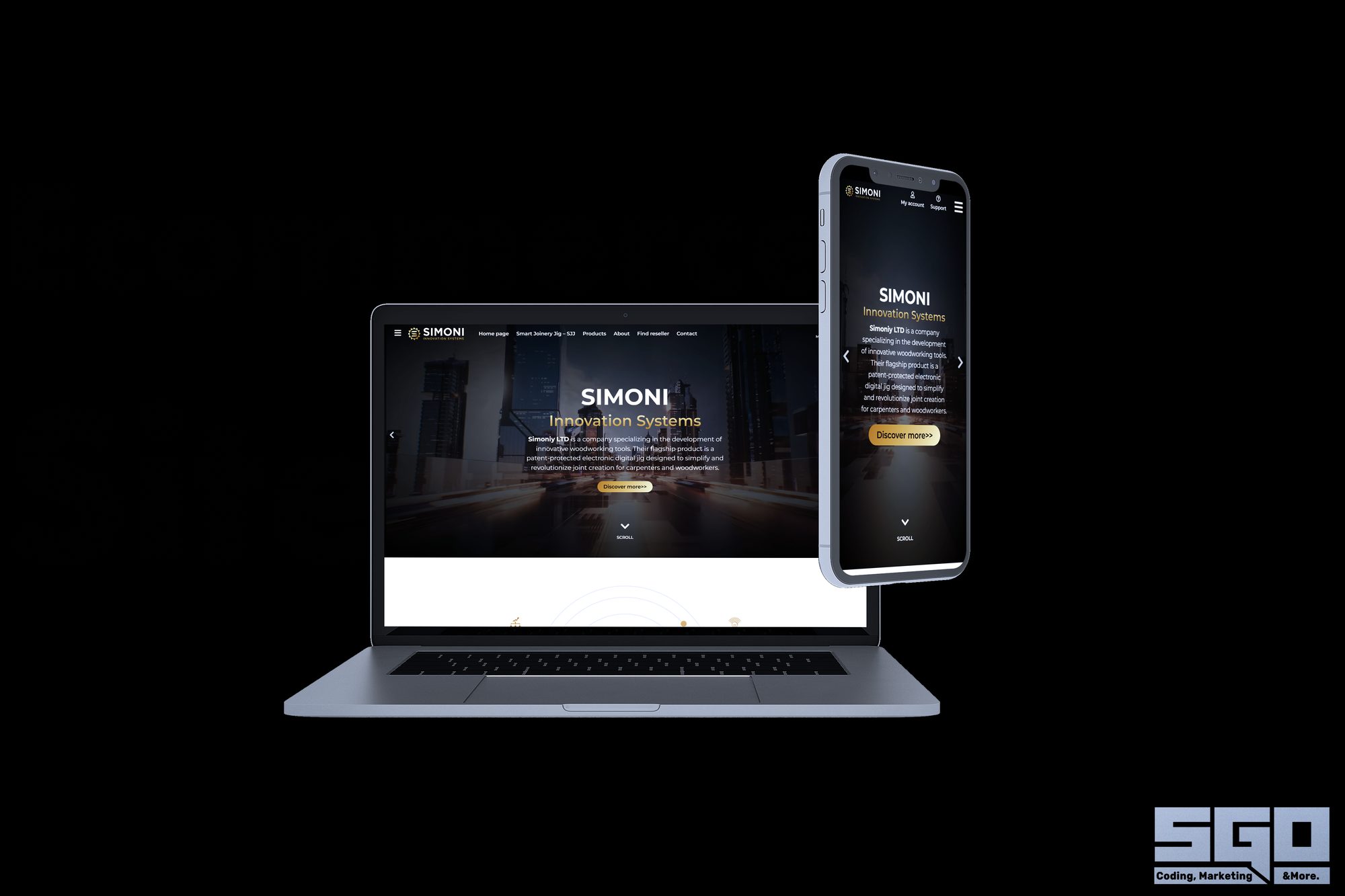 Simoni website mockup on laptop and mobile - SGO