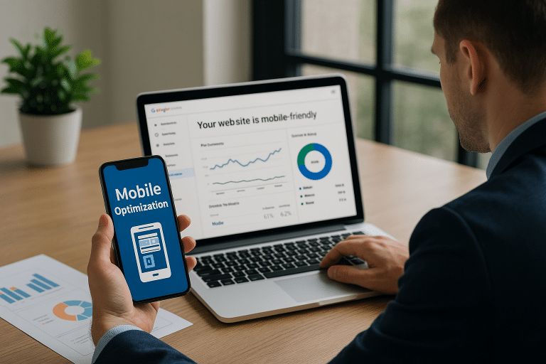Mobile-friendly website optimizing mobile performance to improve search rankings