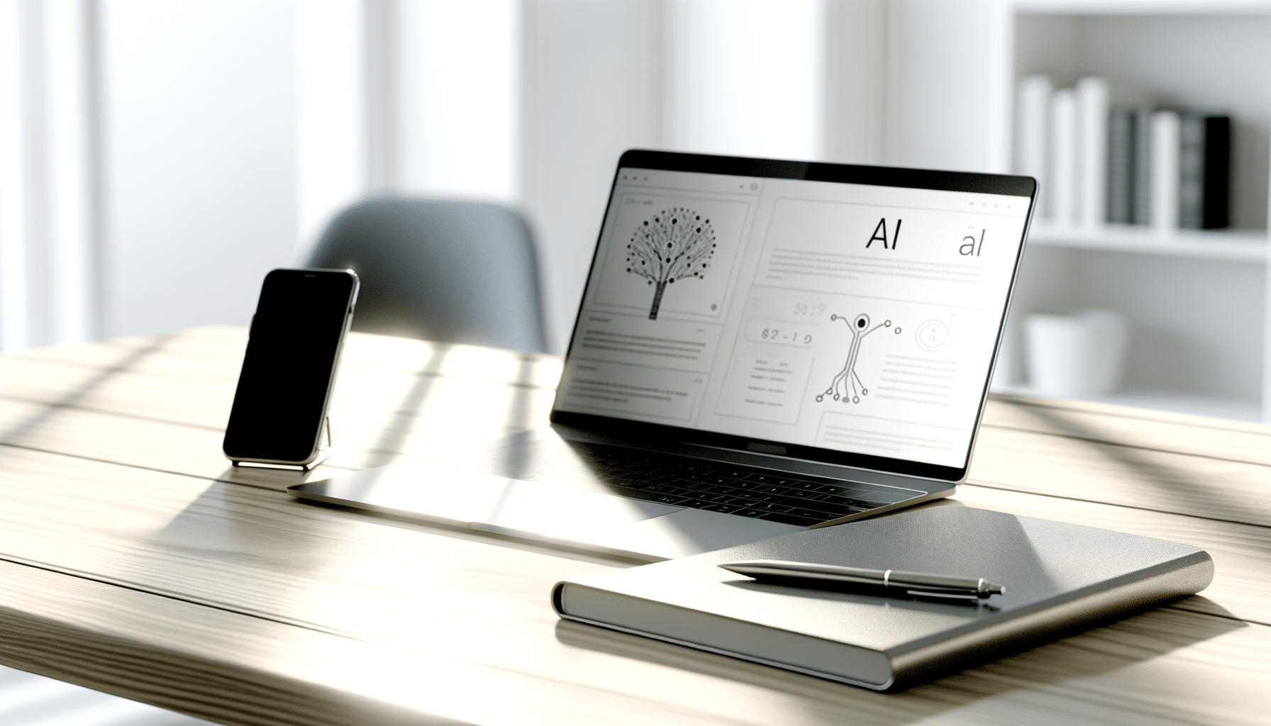Professional web developer showing an interactive interface with an advanced AI chatbot and minimalist elements