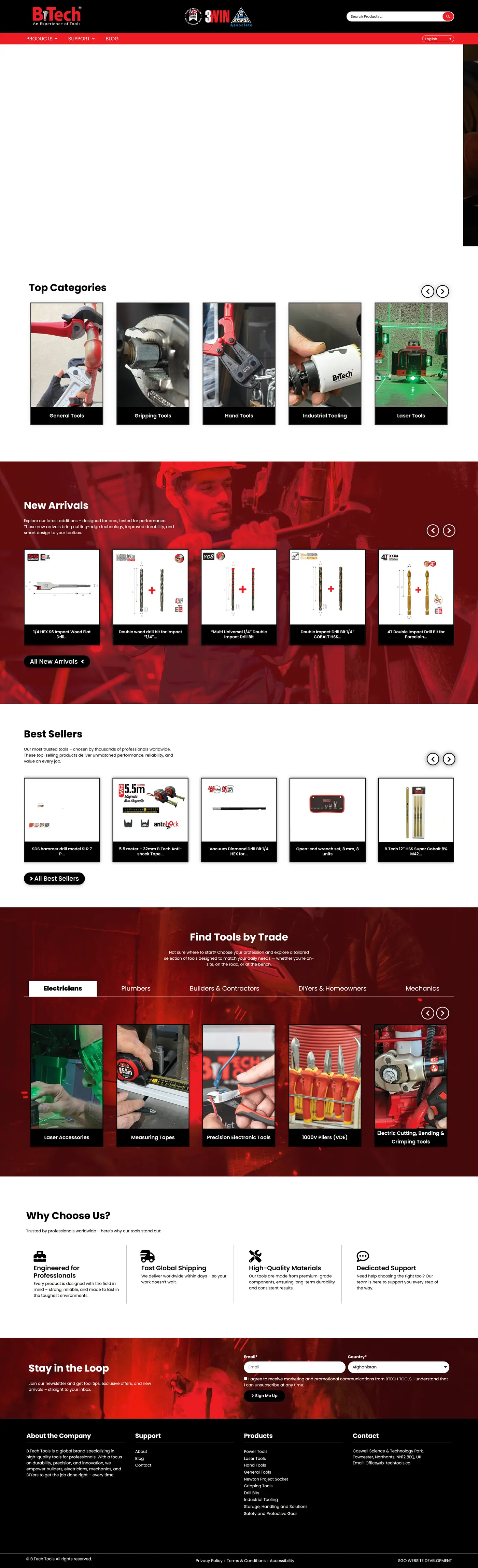 Full homepage screenshot of the B-Tech Tools website