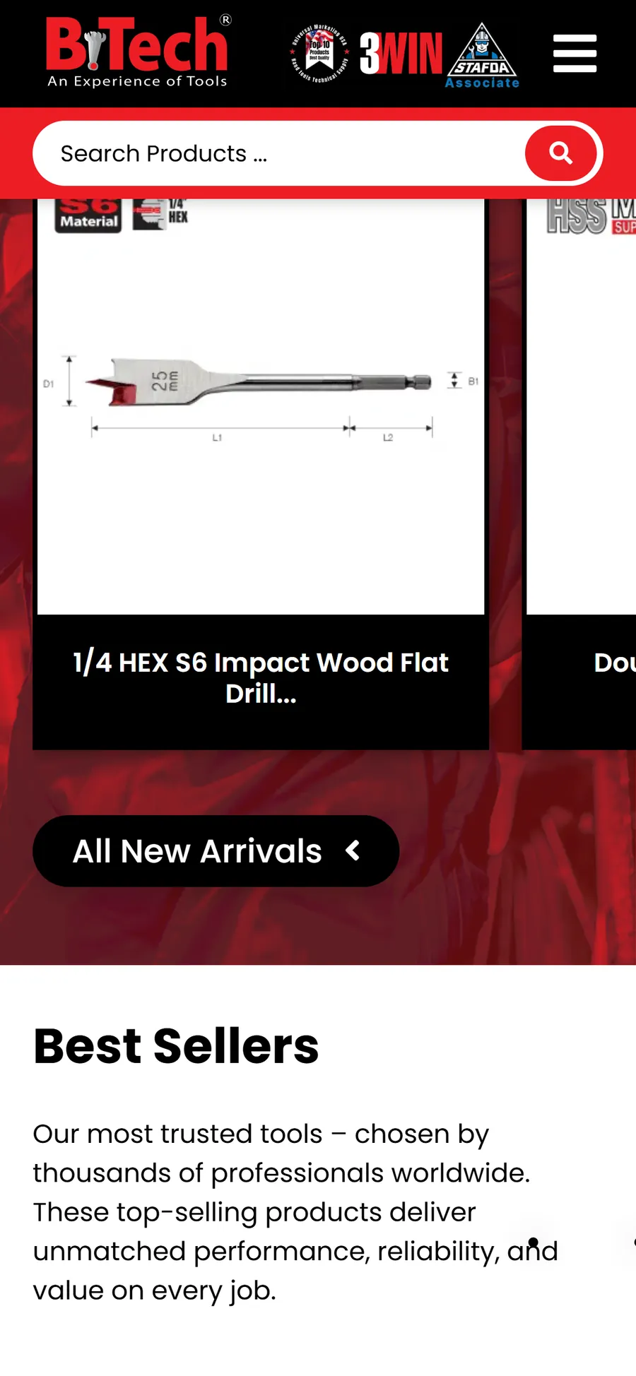 B-Tech Tools website mobile view, screen 2