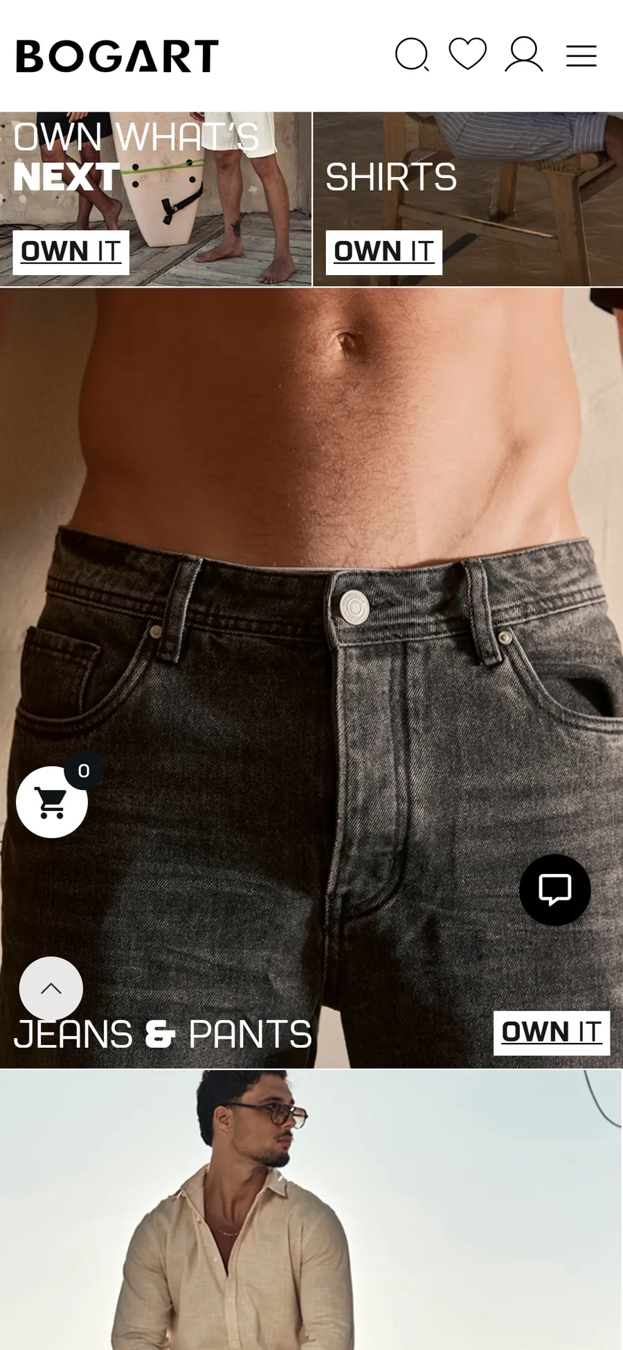 The BOGART website on a mobile phone, screen 2