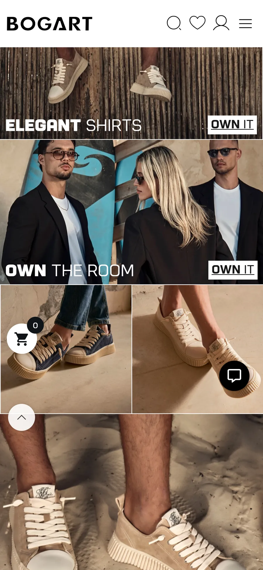 The BOGART website on a mobile phone, screen 3