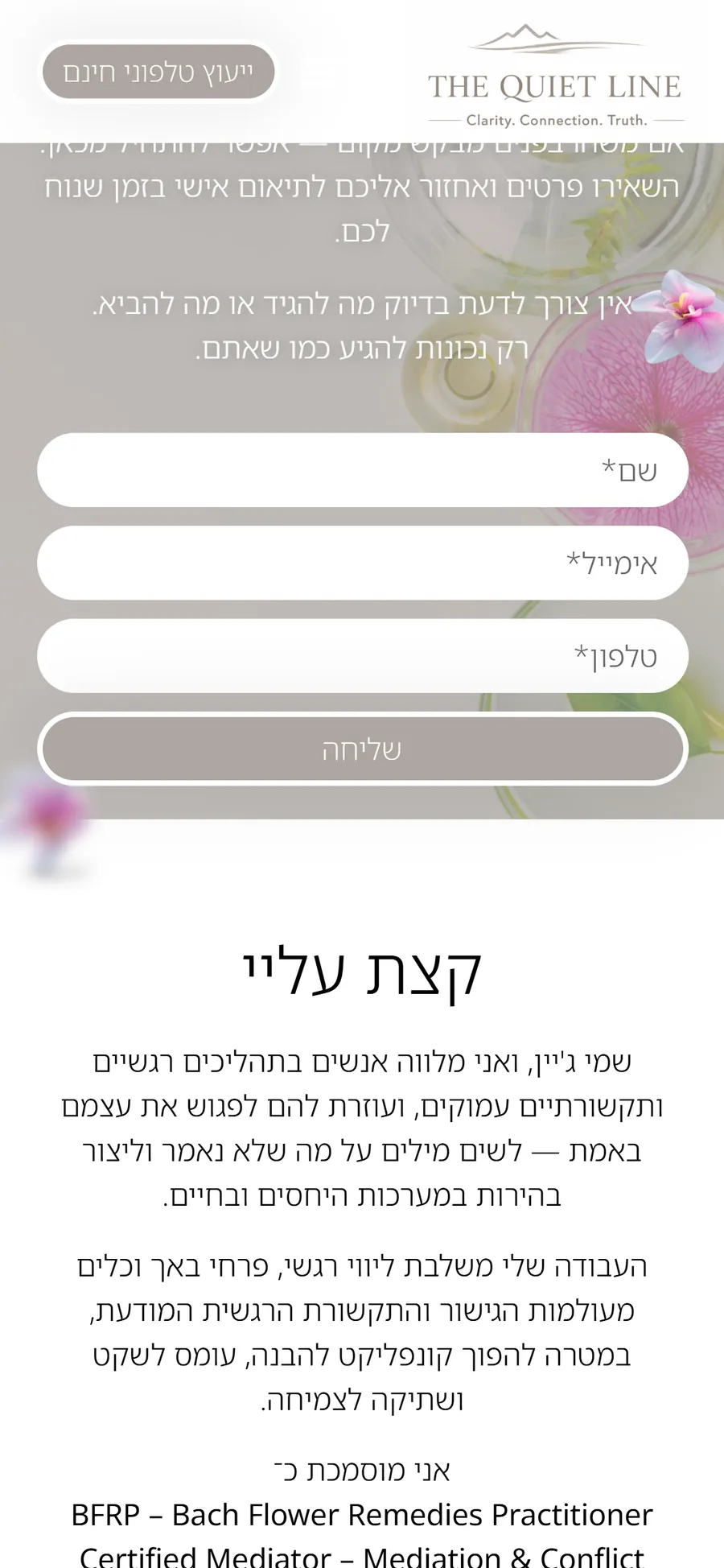 The Quiet Line website on a mobile phone, screen 3