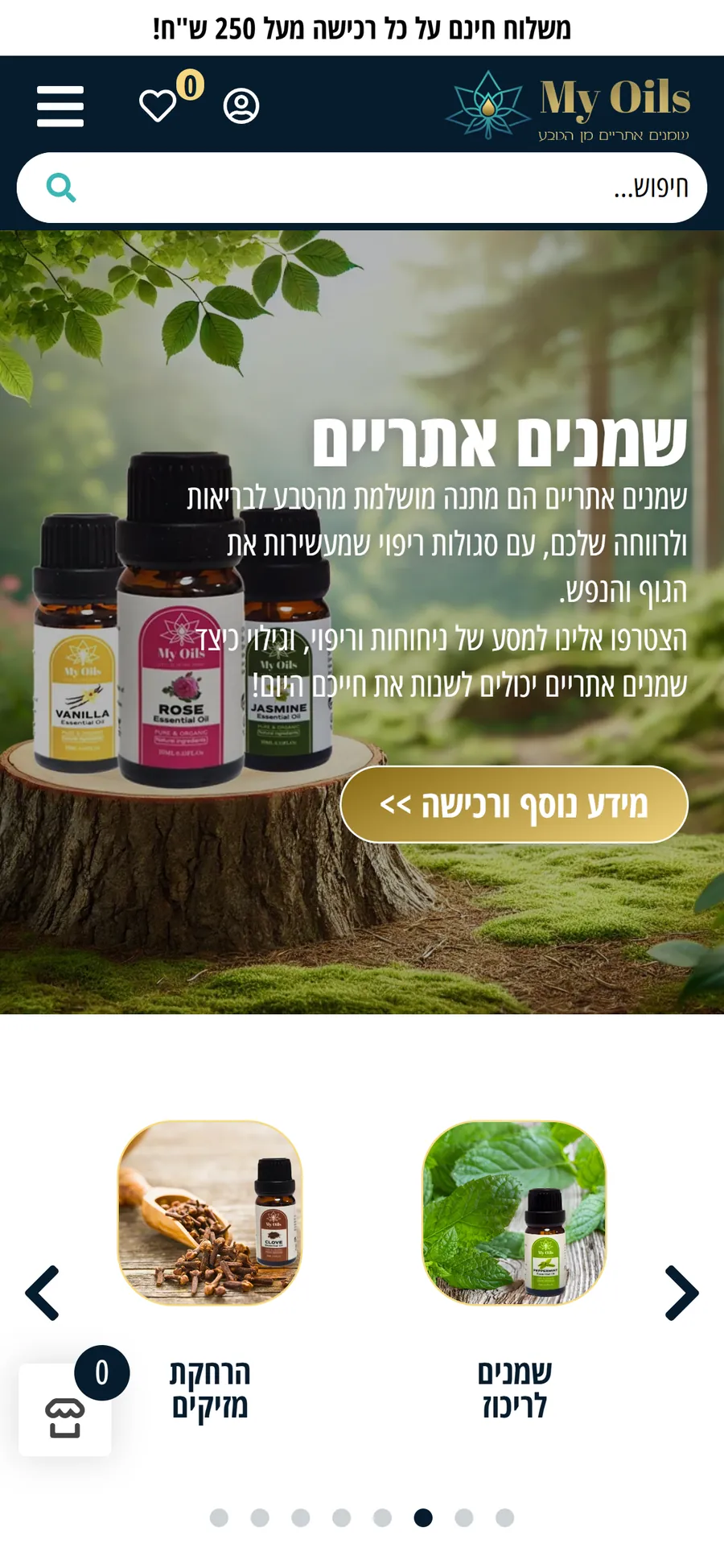 MyOils website on mobile, screen 1