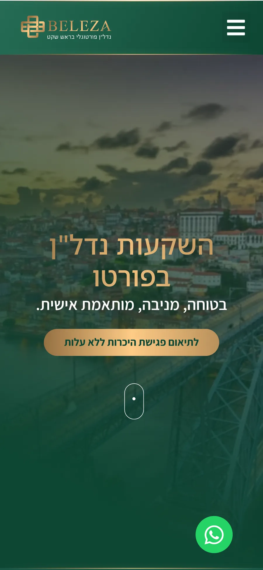 Beleza website on mobile, screen 1