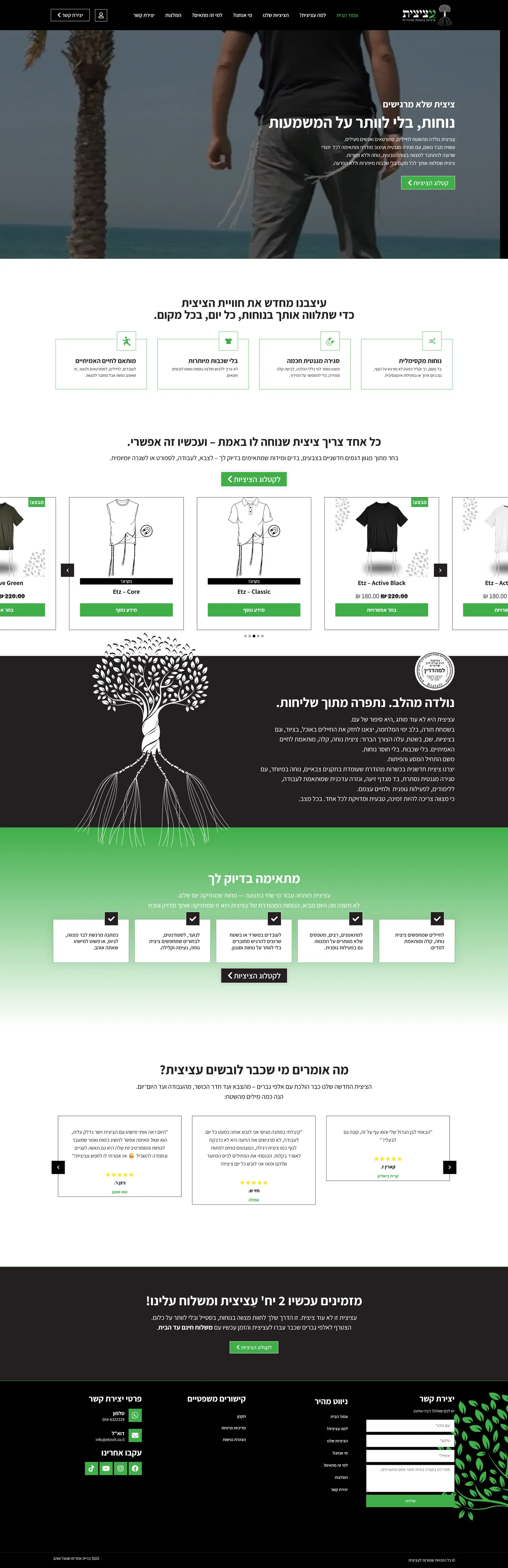 Full homepage screenshot of the Etzizit website