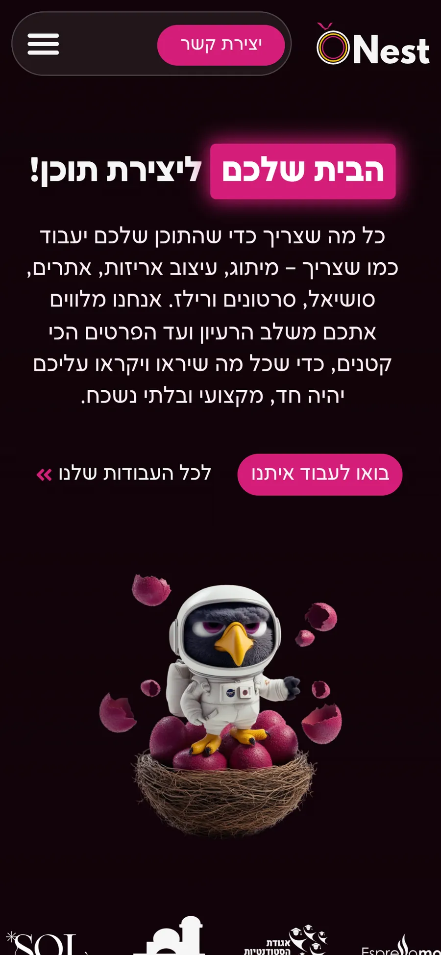 Nest Studio website on mobile, screen 1