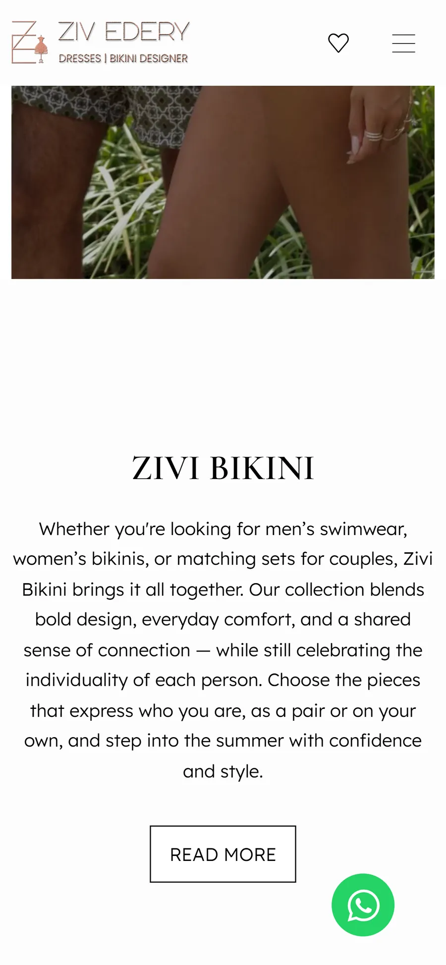 Zivi Bikini website on a mobile phone, screen 3