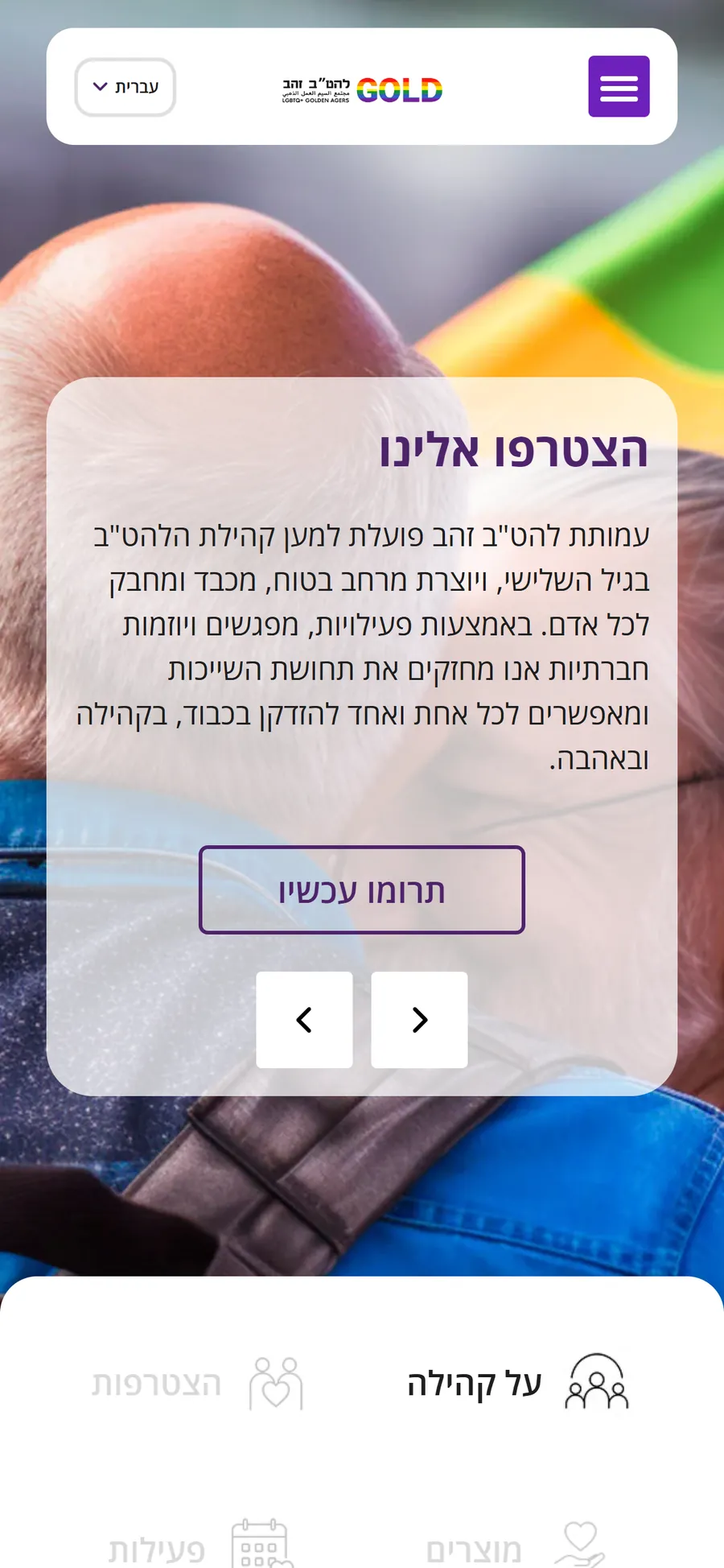 Mobile view of the LGBT Gold website, screen 1