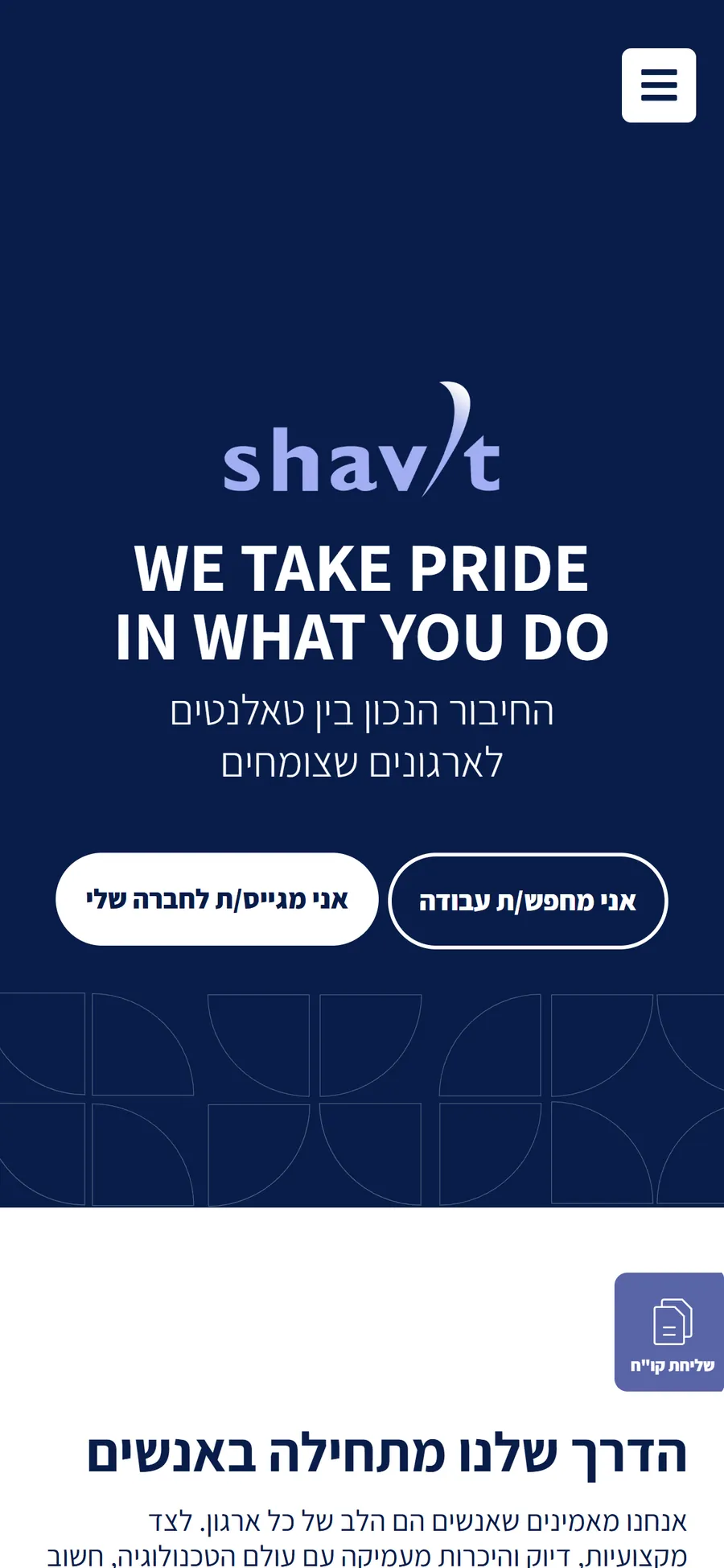 Shavit Software website on mobile, screen 1