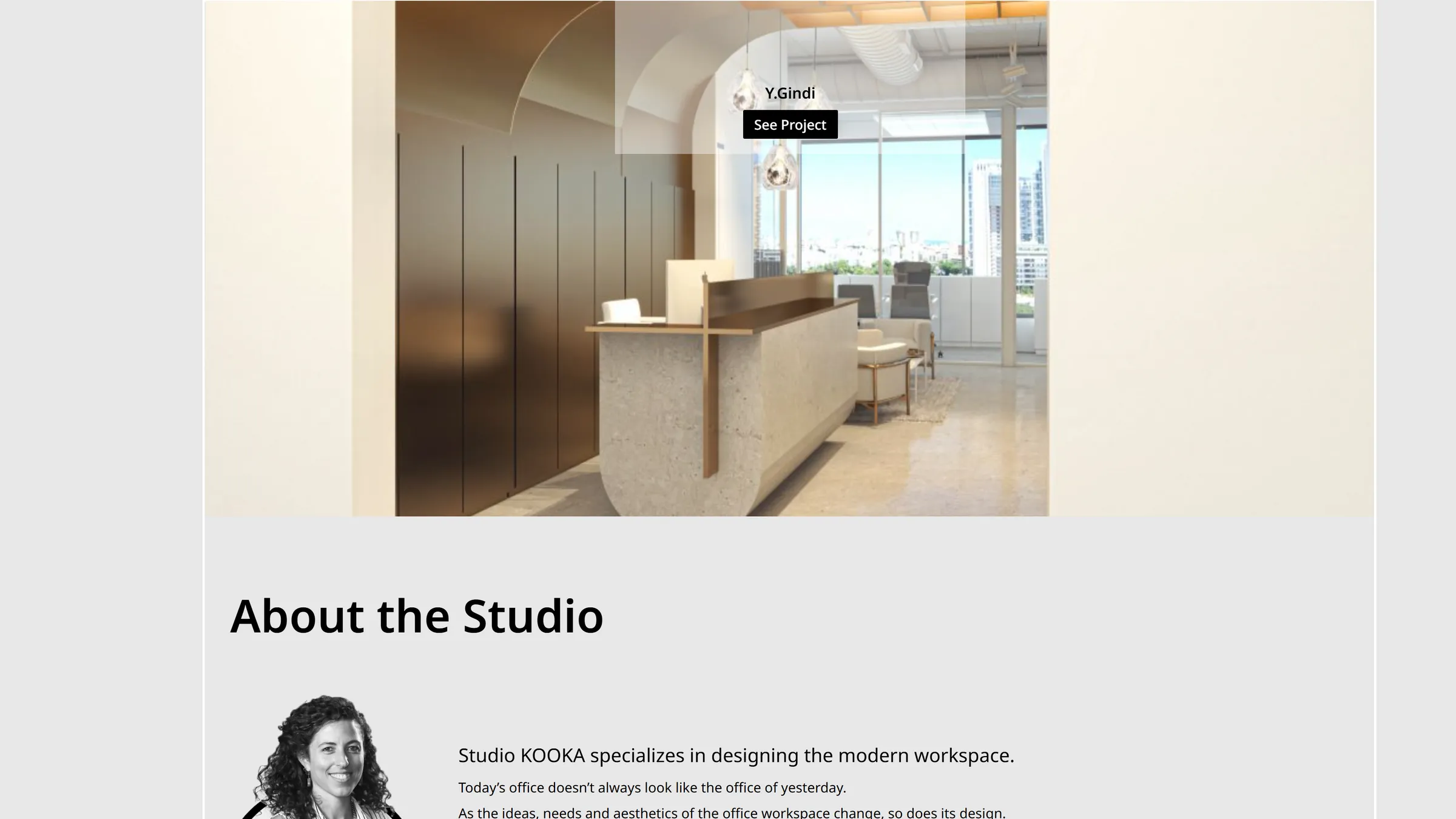 Hero section of the Studio Kooka business website