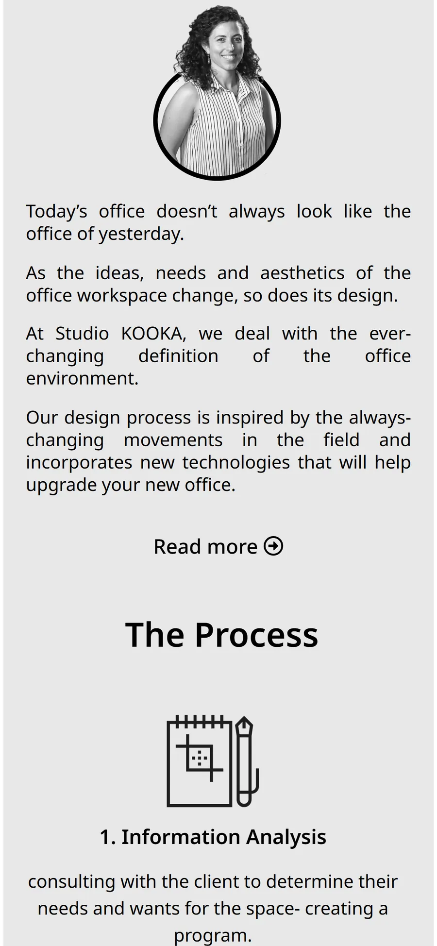 Studio Kooka website on a mobile phone, screen 2