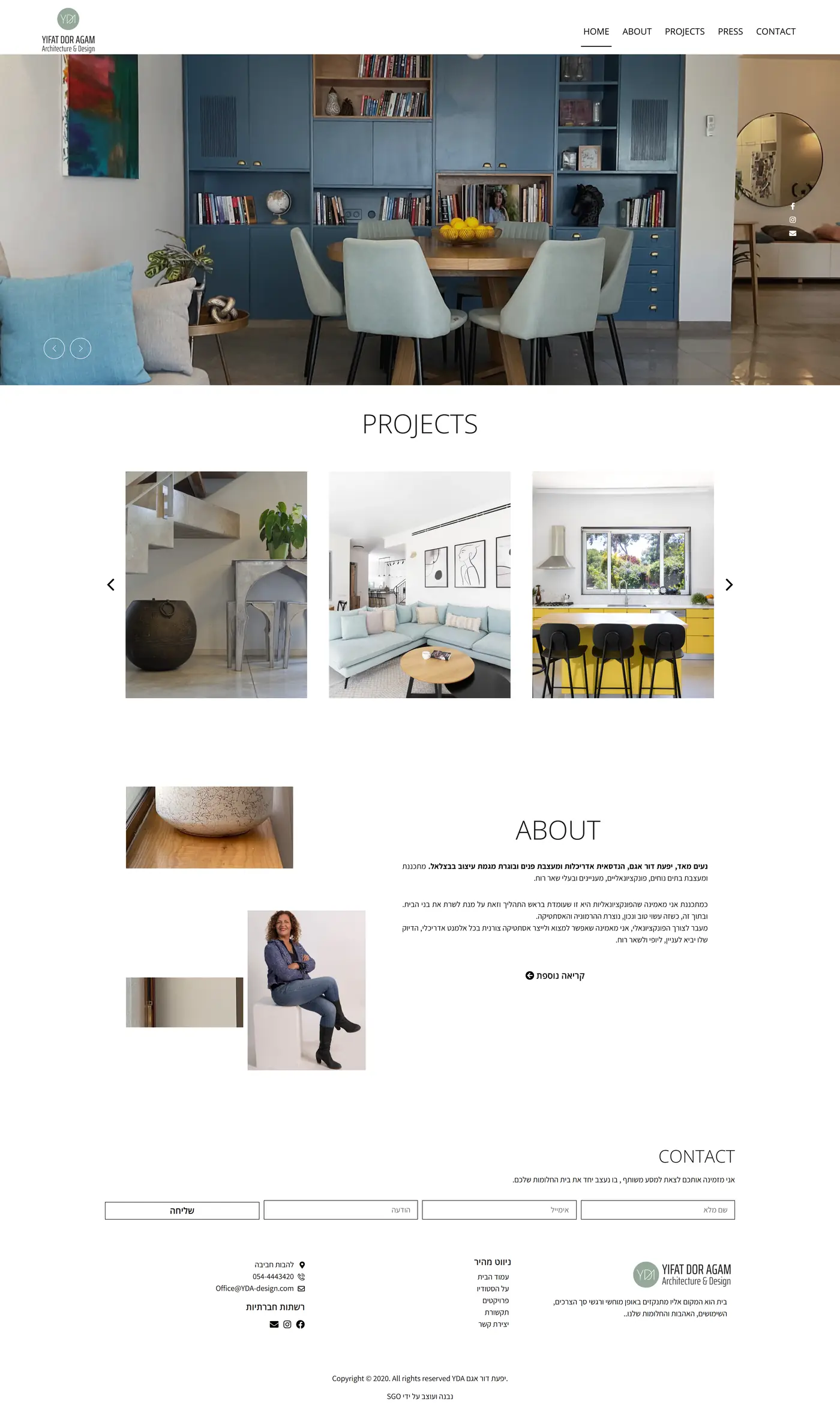 Full homepage layout of the YDA website
