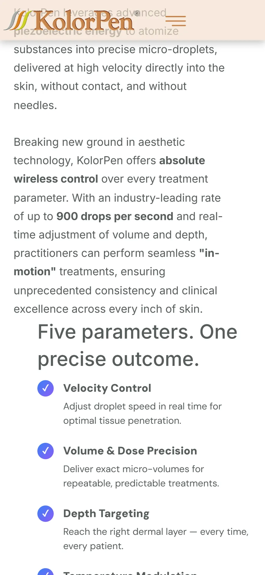 Kolorpen website on a mobile phone, screen 2