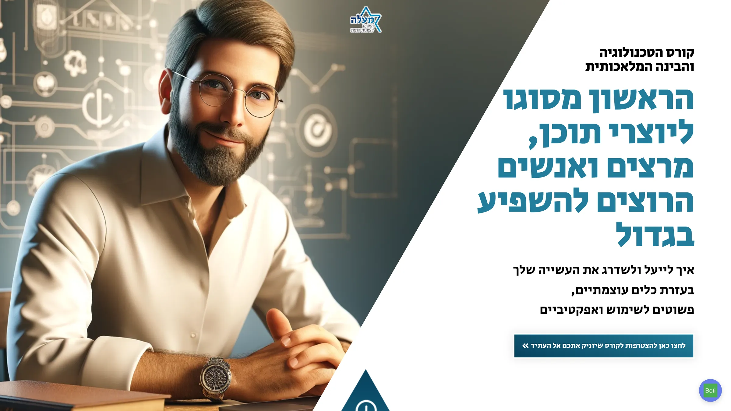 Hero section of the Mila Tova AI course website